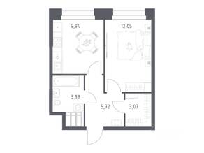 Апарт-комплекс «Тропарево парк», планировка 1-комнатной квартиры, 34.77 м²