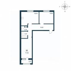 ЖК «Расцветай в Янино», планировка 2-комнатной квартиры, 71.00 м²