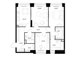 ЖК «Nova», планировка 3-комнатной квартиры, 85.70 м²