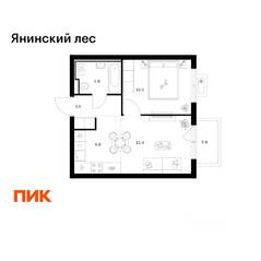 ЖК «Янинский лес», планировка 1-комнатной квартиры, 36.90 м²