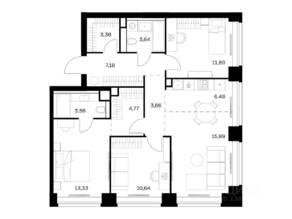 ЖК «Nova», планировка 3-комнатной квартиры, 84.42 м²
