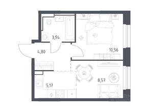 ЖК «Квартал Строгино», планировка 1-комнатной квартиры, 33.04 м²