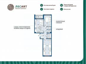 ЖК «ЛесART», планировка 2-комнатной квартиры, 59.13 м²