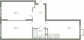 ЖК «Ново-Молоково», планировка 2-комнатной квартиры, 60.20 м²