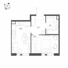 ЖК «Монография», планировка 1-комнатной квартиры, 34.30 м²