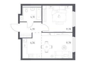 ЖК «Пригород Лесное», планировка 1-комнатной квартиры, 38.22 м²