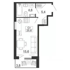 ЖК «Рубеж», планировка студии, 25.60 м²