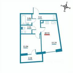 ЖК «Левитан», планировка 1-комнатной квартиры, 40.33 м²