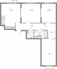 ЖК «Ново-Молоково», планировка 3-комнатной квартиры, 86.50 м²