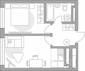 ЖК «Тринити-3», планировка 2-комнатной квартиры, 37.24 м²