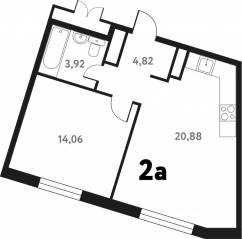 ЖК «Южное Пушкино», планировка 2-комнатной квартиры, 43.24 м²