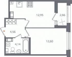 ЖК «Б15», планировка 1-комнатной квартиры, 35.58 м²