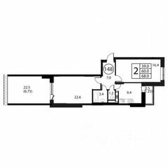 ЖК «Космос», планировка 2-комнатной квартиры, 68.00 м²