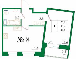 ЖК «Орловский бульвар», планировка 1-комнатной квартиры, 40.80 м²