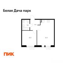 ЖК «Белая Дача парк», планировка 1-комнатной квартиры, 44.30 м²