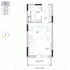 ЖК «Пироговская Ривьера», планировка студии, 25.50 м²
