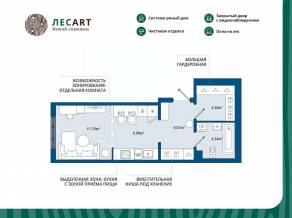 ЖК «ЛесART», планировка 1-комнатной квартиры, 32.33 м²