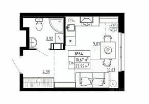 МЖК «Аннино Сити», планировка студии, 23.98 м²