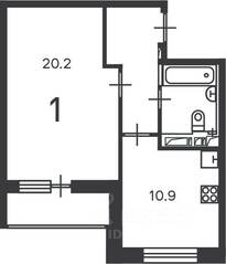 ЖК «на Полярной улице, 3к1», планировка 1-комнатной квартиры, 41.70 м²