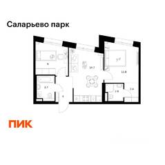 ЖК «Саларьево парк», планировка 2-комнатной квартиры, 48.20 м²