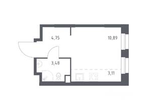 ЖК «ЭкоБунино», планировка студии, 22.23 м²