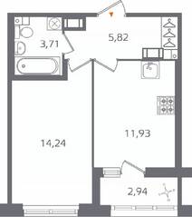 ЖК «Б15», планировка 1-комнатной квартиры, 37.17 м²