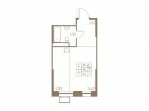 ЖК «Фабрикант», планировка студии, 34.70 м²