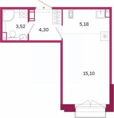 ЖК «Дом на Курской», планировка студии, 28.10 м²