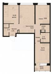 ЖК «ID Murino III», планировка 3-комнатной квартиры, 61.97 м²