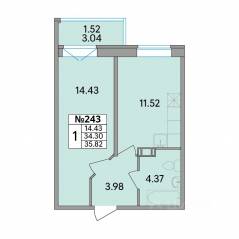 ЖК «Рождественский квартал», планировка 1-комнатной квартиры, 35.82 м²