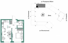 ЖК «Страна.Парковая», планировка 2-комнатной квартиры, 36.67 м²