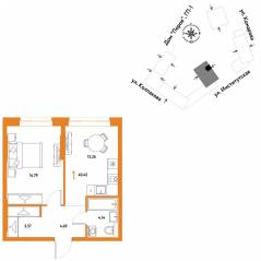 ЖК «Страна.Парковая», планировка 1-комнатной квартиры, 40.45 м²