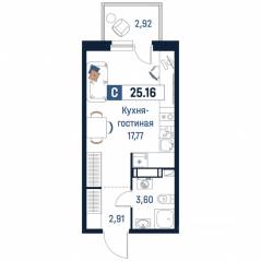 ЖК «Максималист», планировка студии, 25.16 м²
