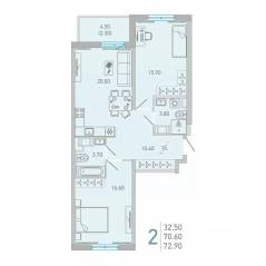 ЖК «Lovo», планировка 2-комнатной квартиры, 72.90 м²