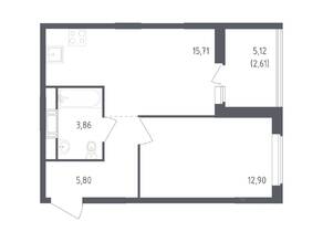 ЖК «Южная Нева», планировка 1-комнатной квартиры, 40.70 м²