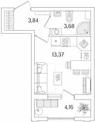 ЖК «Гранат», планировка студии, 22.97 м²