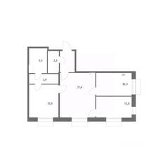 ЖК «Парусная 1», планировка 3-комнатной квартиры, 72.60 м²