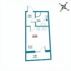 ЖК «Левитан», планировка студии, 27.35 м²