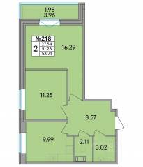ЖК «Рождественский квартал», планировка 2-комнатной квартиры, 53.21 м²