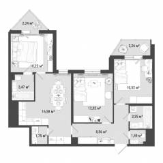 ЖК «Мурино Клаб», планировка 3-комнатной квартиры, 70.20 м²