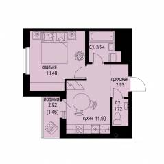 ЖК «ID Murino III», планировка 1-комнатной квартиры, 35.43 м²