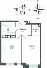 ЖК «Киноквартал», планировка 1-комнатной квартиры, 37.80 м²
