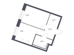 ЖК «Квартал Лаголово», планировка 1-комнатной квартиры, 35.67 м²