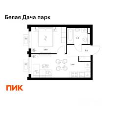 ЖК «Белая Дача парк», планировка 1-комнатной квартиры, 32.10 м²