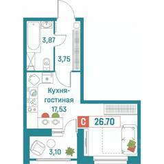 ЖК «Графика», планировка студии, 26.70 м²