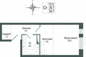 ЖК «Киноквартал», планировка студии, 26.70 м²