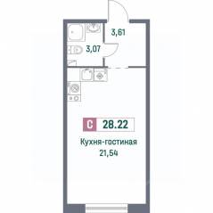 ЖК «Фотограф», планировка студии, 28.22 м²