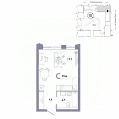 ЖК «Страна.Заречная», планировка студии, 29.60 м²