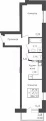 ЖК «Зеленый Оазис-Город», планировка 1-комнатной квартиры, 46.12 м²