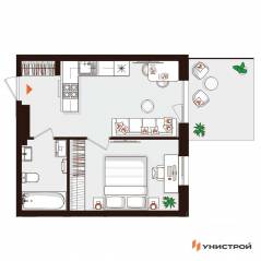МЖК «Лисино», планировка 1-комнатной квартиры, 35.83 м²